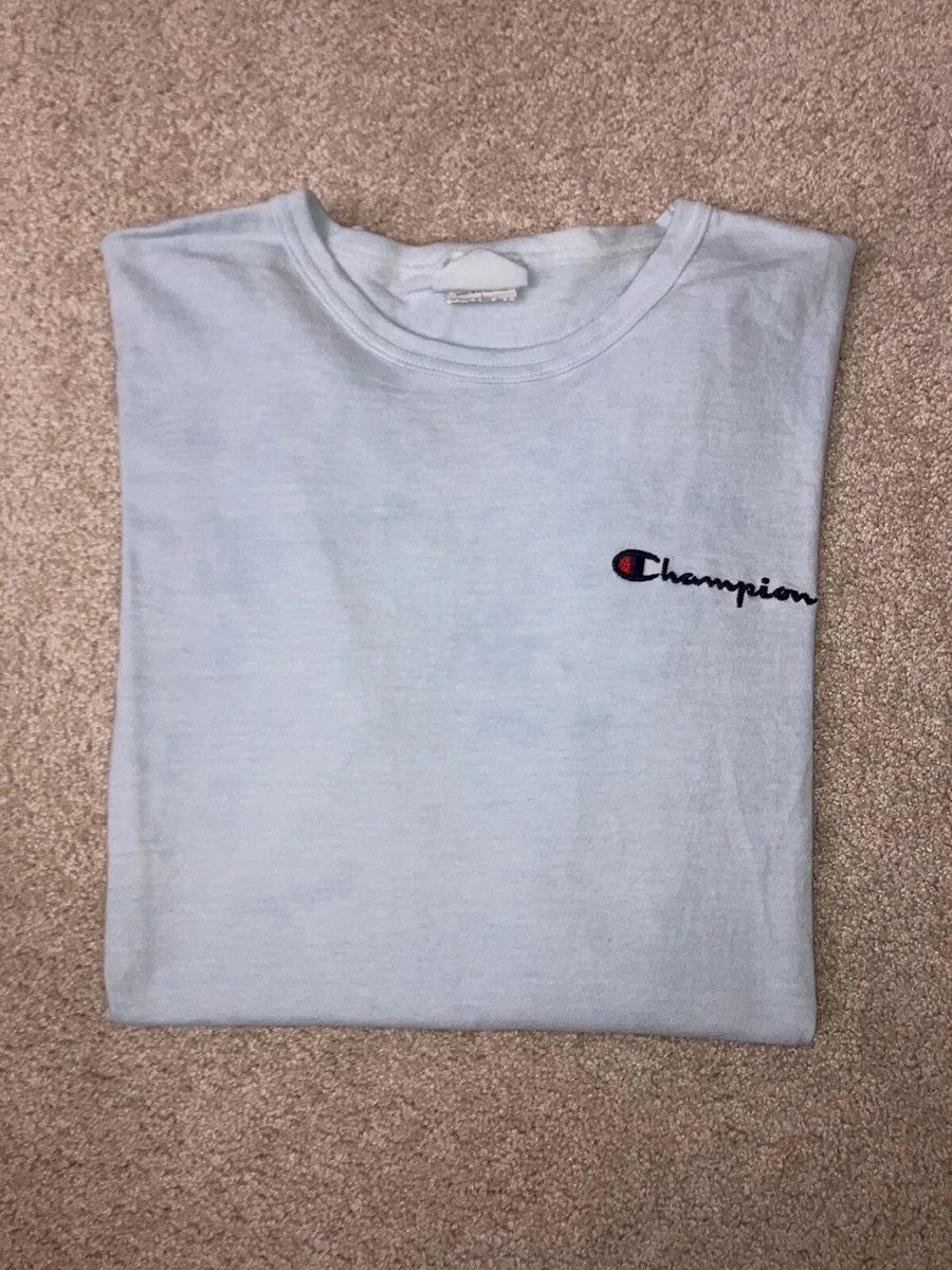 Champion Men's Size L Large Classic Logo T-Shirt Tee Shirt Light Blue Preppy