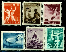 Pologne 1955 volleyball, aviron, basket, stade, athlètes, lancer de marteau, M.934, MNH
