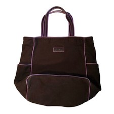 Vera Bradley Canvas Large Tote Bag 16x19 Brown Purple Outer Pockets Work Diaper