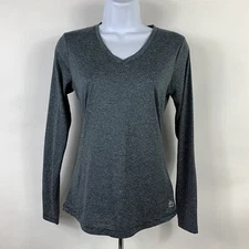 RBK Performance Shirt Women's Small Long Sleeve V Neck Gray Striped Athletic