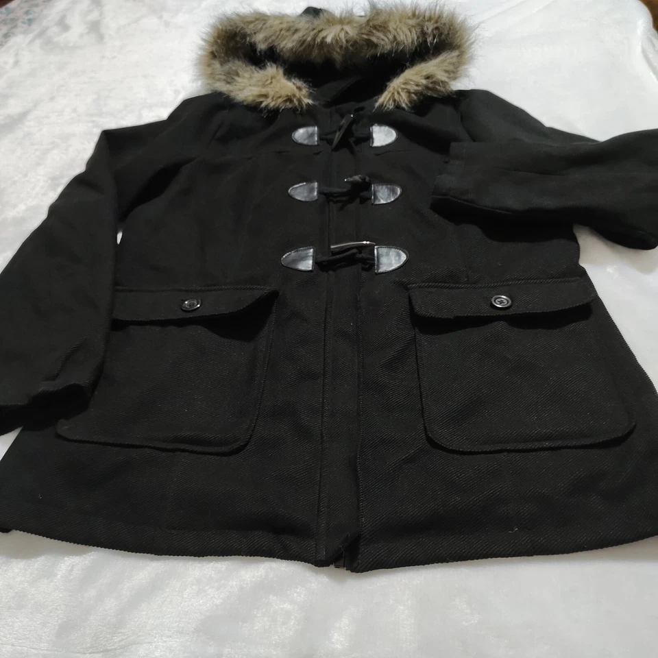 Abrigo Mossimo XXL de piel sintética con capucha bolsillos de pana para mujer Foto 2 de 4