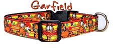 Garfield dog collar handmade adjustable buckle collar 5/8" wide or leash fabric