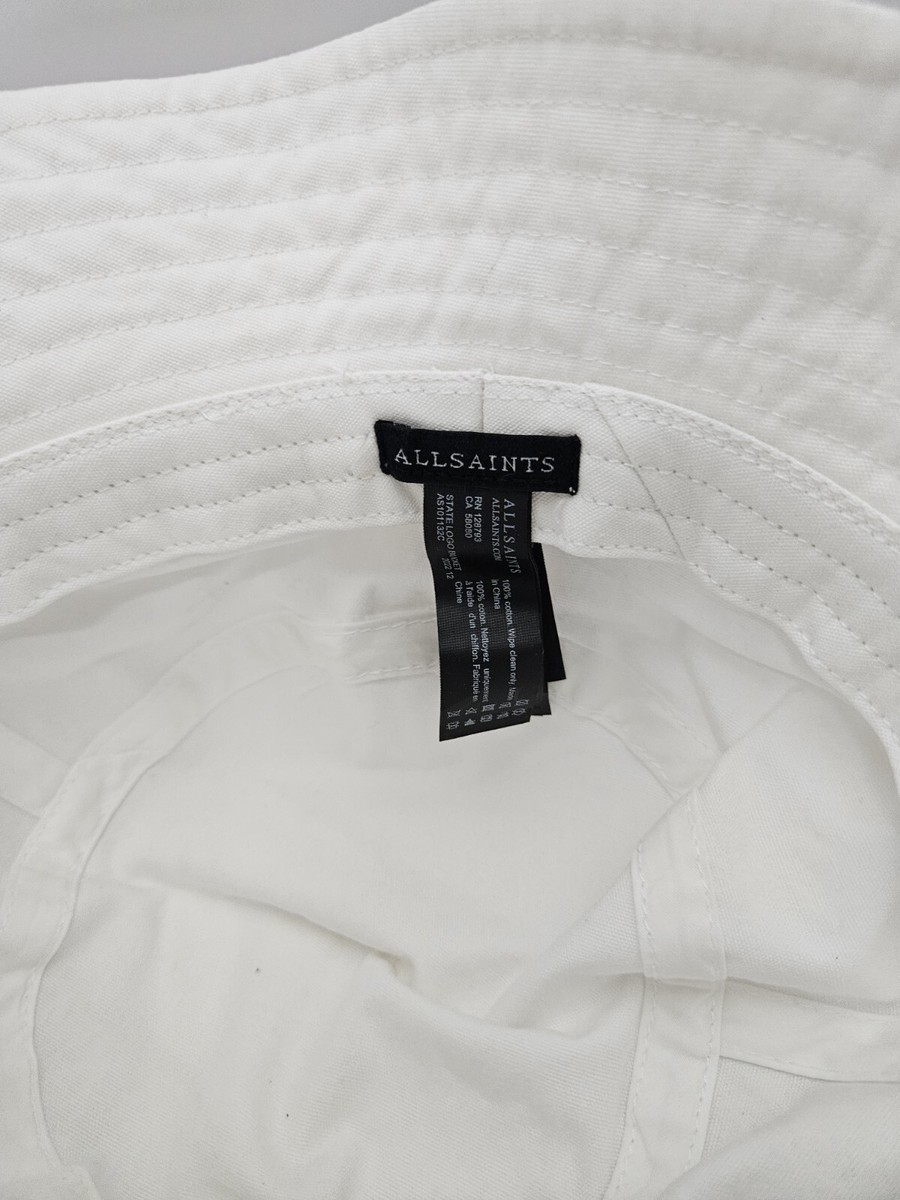 AllSaints Embroidered Logo Cotton Bucket Hat in White - NWT Allsaints State Embroidered Logo Cotton Bucket Hat In Black  main image 2