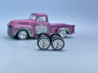 R258 Hotwheels 1/64 Real riders# Steelie Chrome 10mm White Short Rubber Wheels