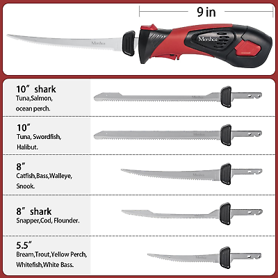 Mershca Cordless Electric Fillet Knife, with 5 Ti-Nitride S.S. Coated  Non-Stick