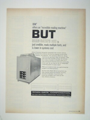 Vintage 1968 IBM Scan Datas 300 Optical Character Recognition Ad Print
