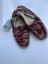 Sanuk Calichill Flat Slipper Maroon Burgundy Women s Sz 6 Faux Fur Lining NEW