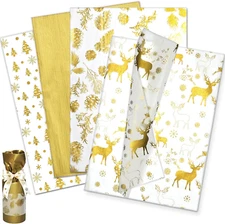 Christmas Tissue Paper Gift Wrap, 60 Sheets Metallic Gold Tissue Paper for Gift