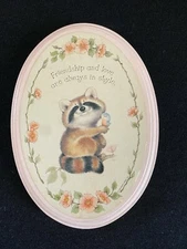 Vintage Hallmark Plaque Raccoon Bluebird Cute Friendship Kawaii Wall Decor
