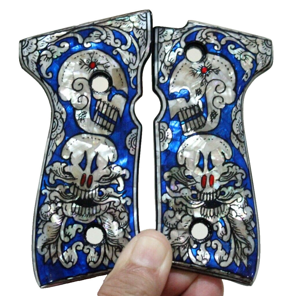 PEARL GRIPS FOR BERETTA 92 FS FULL SIZE 92 96 M9 92A1 BLUE SKULL