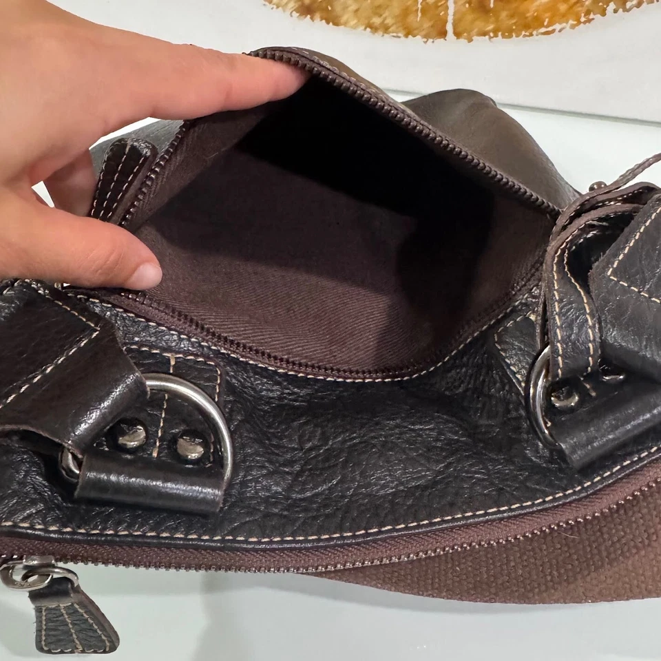 Arcadia Women's Brown Italian Leather Canvas Strap Crossbody Bag - Image 4 of 4