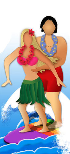 SURFER COUPLE STAND-IN LIFESIZE CARDBOARD CUTOUT summer themed prop decoration