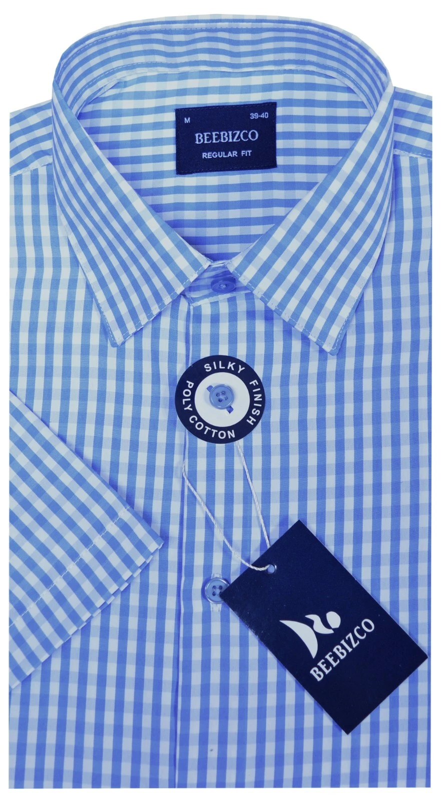 Checked Shirt King Size Short Sleeve Yarn Dyed Silky Finish w/Pocket by Beebizco