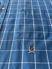 Tommy Hilfiger Mens XXL Blue Windowpane Grid Long Sleeve Button Up Shirt Vintage