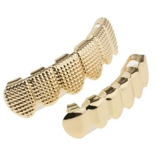 18K Gold Custom Hip Hop Teeth Fang Grill Caps Lower Bottom Grill Set