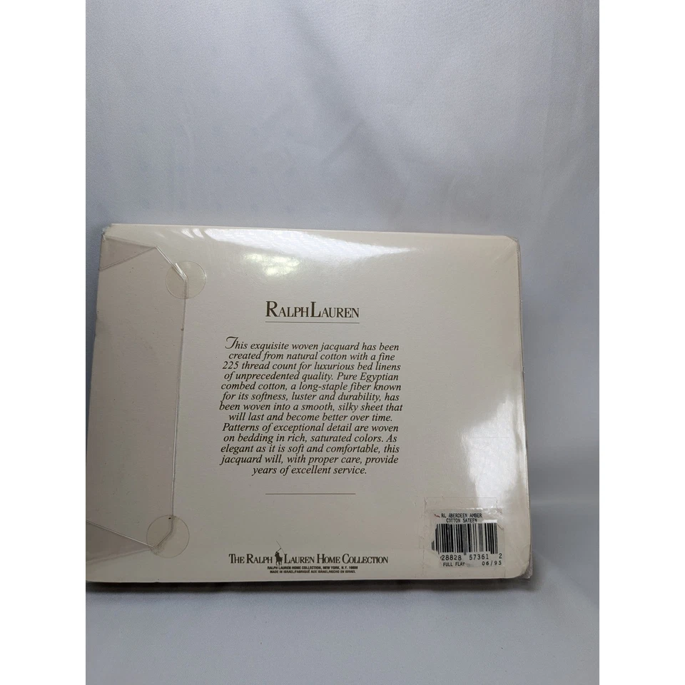 Lençol plano completo acetinado algodão egípcio Ralph Lauren âmbar Aberdeen 1995 novo na embalagem - Imagem 4 de 4