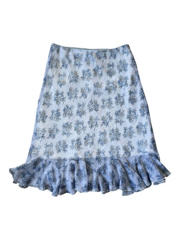 Vintage Studio Y 2000s Y2K Floral Skirt L Blue Ruffle Fairycore Feminine Sheer
