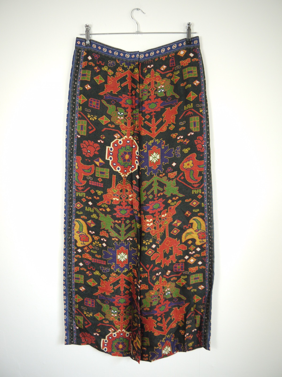 ba&sh Vlyde Trousers Black Wide Leg Aztec Print Lightweight Summer Size 14