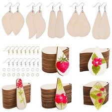 300Pcs 5 Shapes Unfinished Wooden Earrings Blanks Kit Unfinished Wood Large C...
