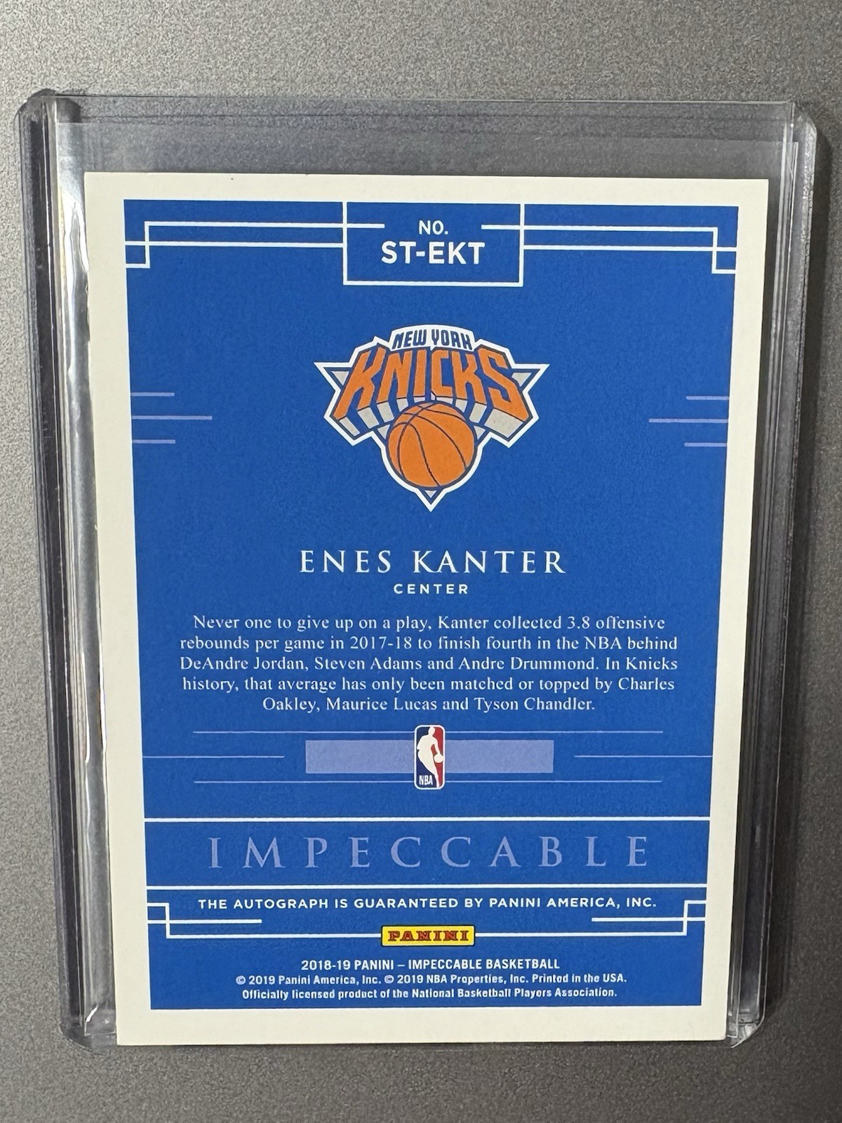 2018-19 Panini Impeccable Enes Kanter Star Auto Autograph Platinum 1/1 view 2
