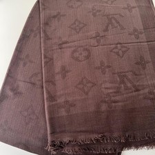 Louis Vuitton Monogram Shawl Large Brown Fringed Scarves Used