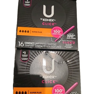 2x U by Kotex  Click  Super Plus Absorbency Compact Unscented Tampons 16 Ct Each
