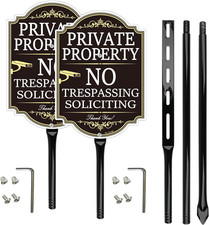 Private Property No Trespassing Signs with Stakes, Black and Gold, 14X10 Inch Al