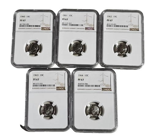 Lot Of 4 PF67 Roosevelt Dimes 1960-1964