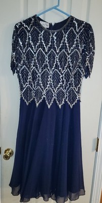 Vtg Laurence Kazar Maxi Dress Sz PL  Beaded Sequin Formal Glam Rayon