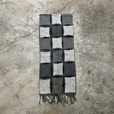 Vintage Cashmink by V. Fraas Checkered Scarf 52"L 11"W Gray Abstract Fuzzy 80s