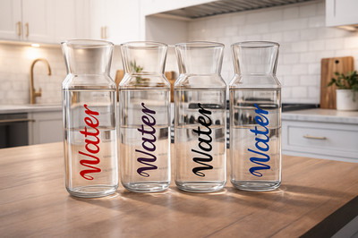 2 Stück Glas Trinkflaschen mit Becherdeckel - 1 Liter Premium Borosilikat Nachttisch