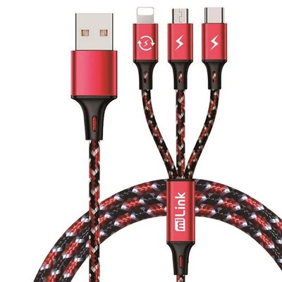 miLINK MTLL-246 6 ft. 3-in-1 MicroUSB Type-C 8 Pin Charging Cable