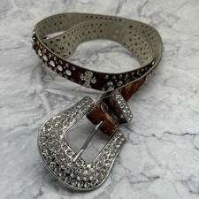 Studded Brown and Silver Women's Belt, Genuine Leather. Size XL. Good used cond 