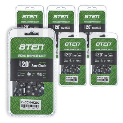 8TEN Full Chisel Chainsaw Chain 20 Inch .050 3/8 76DL 6 Pack