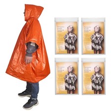 Tiatbxi 4-Pack Emergency Poncho Orange/Reflective Silver, Reversible Hood Win...