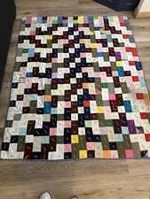 Handmade Patchwork Quilt Hand Tied Vintage Throw Blanket 60x80 Approx