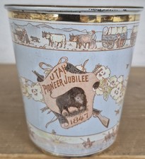 1897 Utah Pioneer Jubilee souvenir cup-color illustrated tin w/gold rim-Mormon