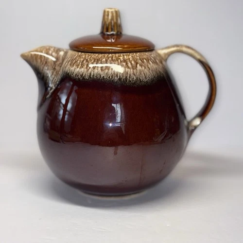 Vintage MCM Hull Pottery Brown Drip Glaze Teapot.
