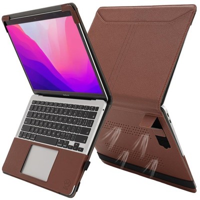 Brown PU Leather MacBook Air 13 Inch Case With Stand Vents Fits