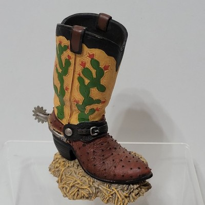 Vintage Womans Cowboy Boot Shoe Figurine, Cactus,  Spinning Spur 4.75'', Figi