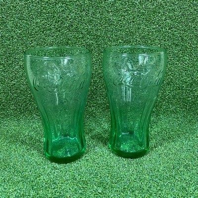 Vintage McDonald's Green Coca-Cola Contour Glass Set of 2