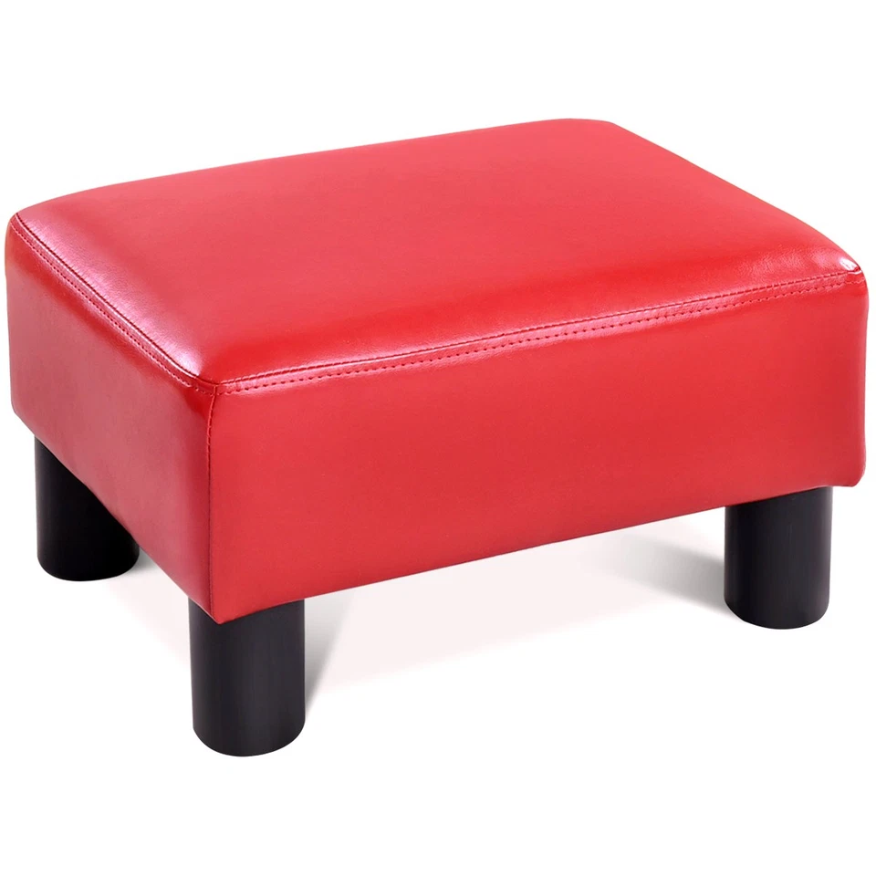 PU Leather Ottoman Rectangular Footrest Small Stool w/ Padded Seat Red - Image 4 of 4