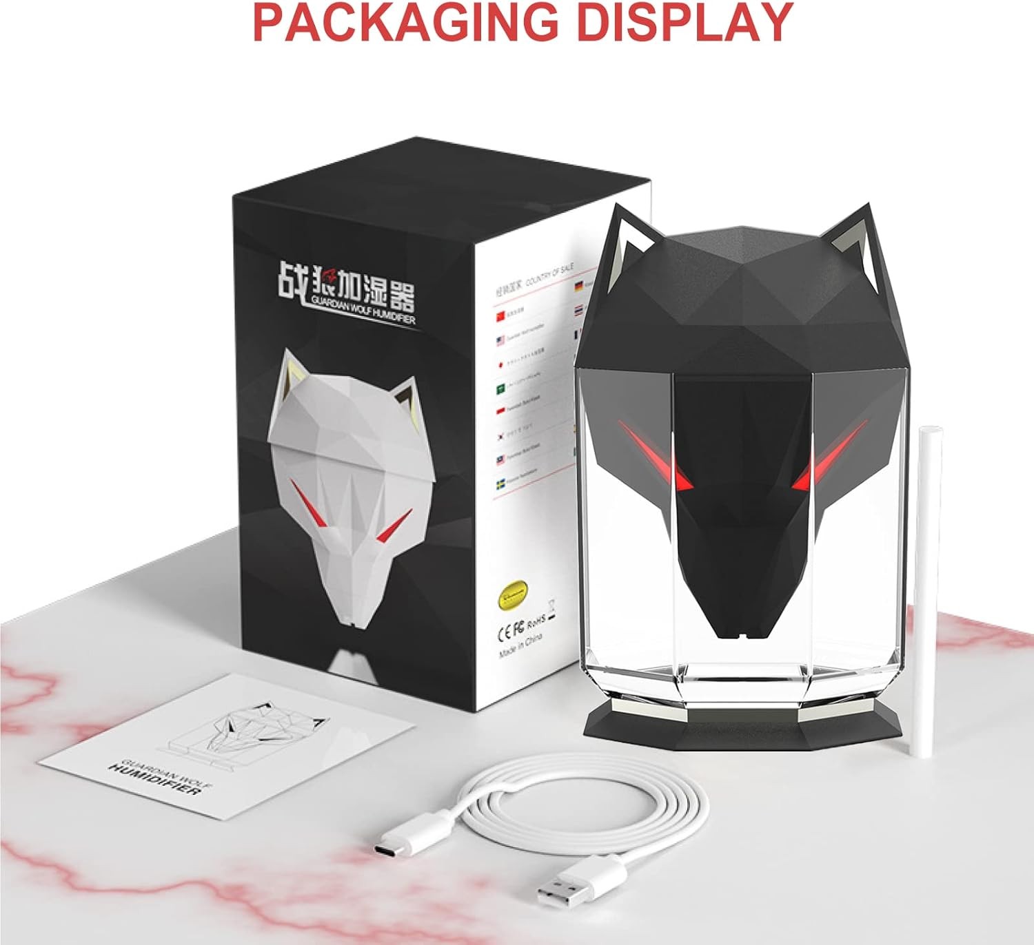 Wolf Humidifier with LED Lights, Up to 10 Hours of Mist, Timing-AutoShut Off