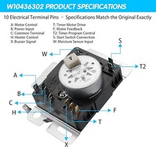 Dryer Timer Control Relay replaces Fits Whirlpool W10436302 WPW10436302