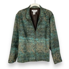 VTG Coldwater Creek Tapestry Jacket LP Green Floral Shimmery Boho Fairy Grunge
