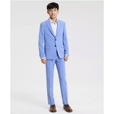 Kenneth Cole Reaction Boys 3-Piece Suit Set Light Blue Blazer Pants Shirt 10-12