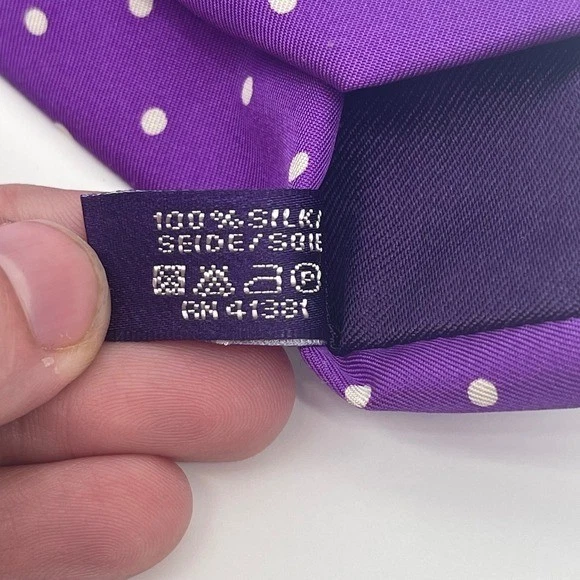 Corbata Ralph Lauren Hombres Púrpura Blanco Lunares Seda Hecha en Italia Púrpura Etiqueta Mano Foto 4 de 4
