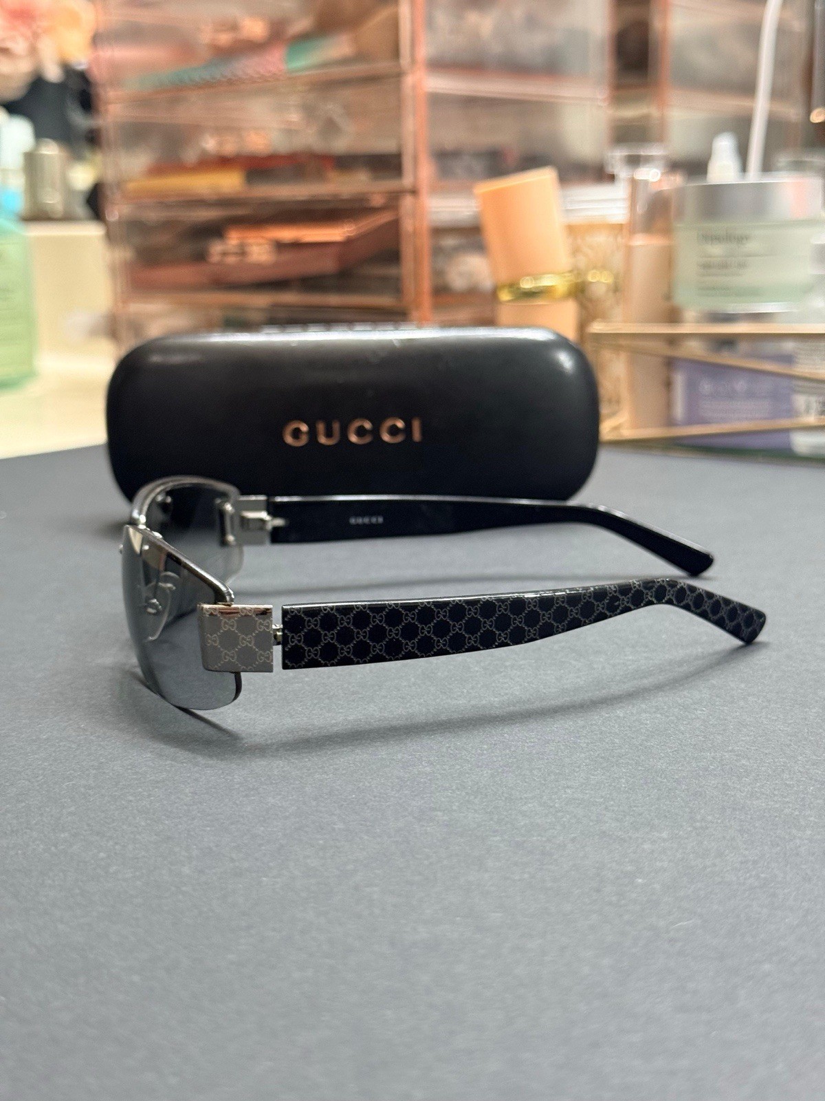 Gucci Rimless Rectangular Sunglasses Black Frame … - image 2