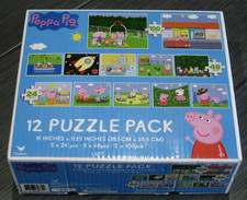PBS Kids Peppa Pig 12- 15"x11" Jigsaw Puzzle Pack Lot All COMPLETE w/Box