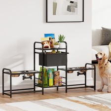 PawHut Dog Bowl Stand with 2 Feeding Stations, Elevated Dog Bowls, Black